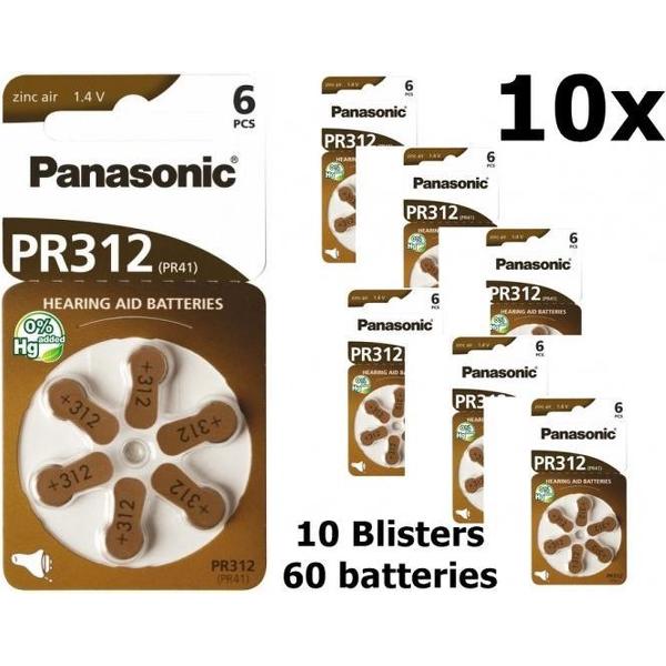 10 Blisters (60 batterijjen) - Panasonic 312 / PR312 / PR41 Gehoorapparaat batterijen