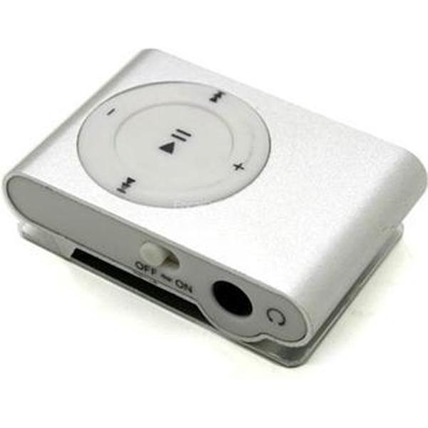 Mini MP3 speler + clip, oordopjes en kabel (tot 8 GB) - zilver