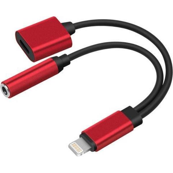 2 in 1 Lightning en 3.5 mm Audio Jack Adapter voor Apple iPhone Rood