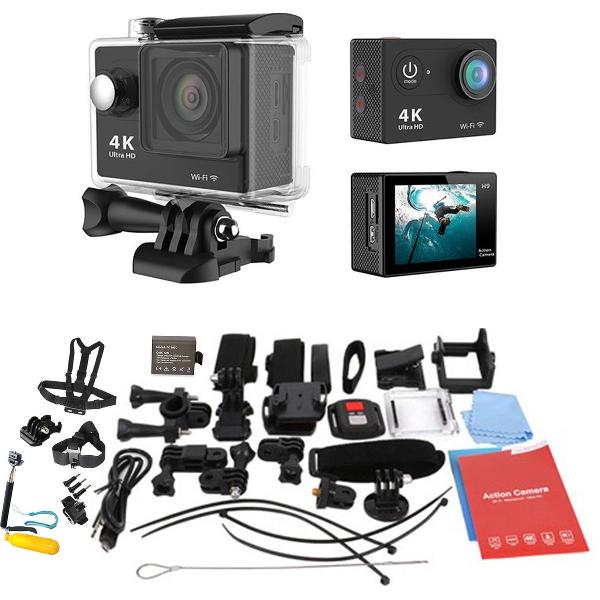 Zwarte Actie Camera 12MP 4k Ultra HD + Extra accu + 44 in 1 Universeel Accessoires set GoPro Hero 3 4 EKEN Actioncam Waterdicht set