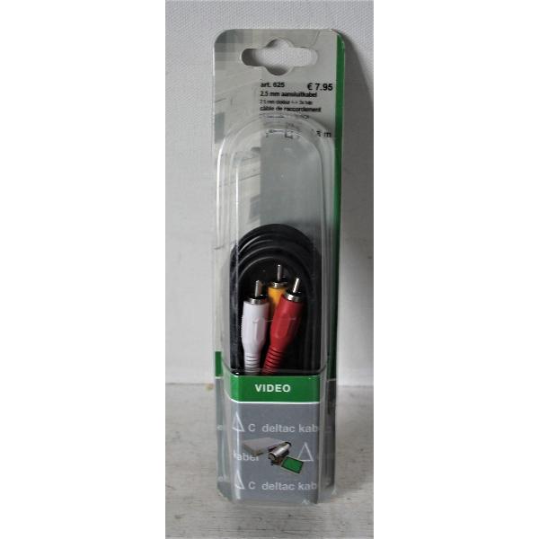 Deltac 625 - 2.5mm aansluitkabel (3x tulp) 1.8mtr