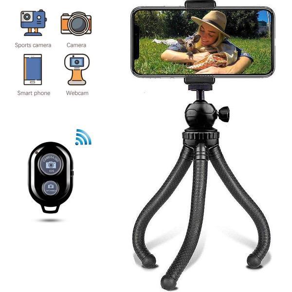 LURK® 3 in 1 Flexibele Octopus Tripod statief voor smartphone & (actie)camera - Incl. telefoonklem en bluetooth afstandsbediening - 25 cm