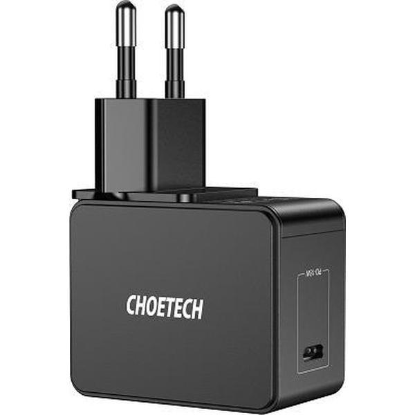 Choetech - USB Type-C adapter - 18 Watt - Snelladen door Power Delivery 3.0 - Inclusief laadkabel - LED-indicator - Zwart