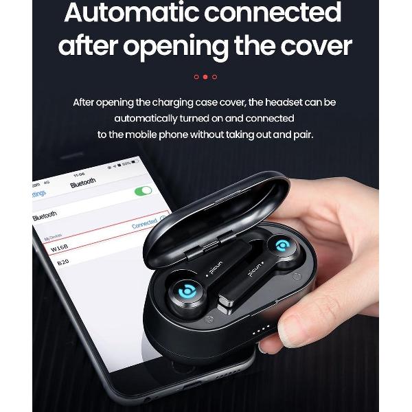 Picun W16B bluetooth 5.0 oortjes – touch control – met oplaadcase – waterproof – zwart – earbuds - draadloze oortjes – bluetooth oordopjes