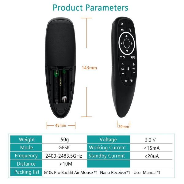 G10s Pro Backlit 2.4G Air Mouse Remote Control met Fidelity Voice Input & IR Learning & 6-axis Gyroscope for PC & Android TV Box & Laptop & Projector