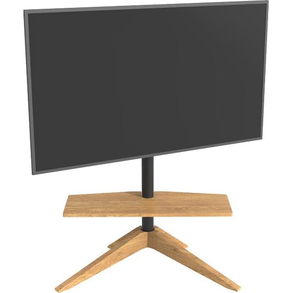 Cavus Cross 120 Design Tv Vloerstandaard met zwevende plank - Massief Europees Eikenhout - 120 ° Draaibare TV Standaard geschikt voor 32-65 inch televisies tot 30kg - VESA 100x200
