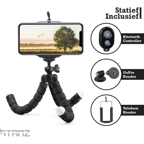 STANZ Octopus Telefoonhouder | Inc. 3 GRATIS attributen | Telefoonstandaard | Smartphone Statief | Camera Statief | TikTok | Gopro Houder | Selfie Stick | Universeel | Flexibel | Binnen & Buiten | Telefoonhouder | Zwart |
