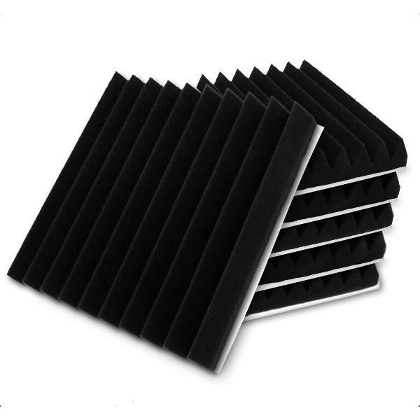Zelfklevende geluidsisolatie wedge | Akoestische panelen | isolatieplaten | Studioschuim | Geluidsdemper | 30 x 30 x 2.5 cm | 0,53m2 | 6 stuks - Zwart