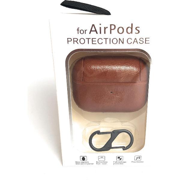 Hoesje geschikt voor AirPods Pro - Case geschikt voor AirPods Pro - Bruin Leren Look - Inclusief Hanger - Stijlvol Hoesje - Geschikt voor Apple Air Pods Pro