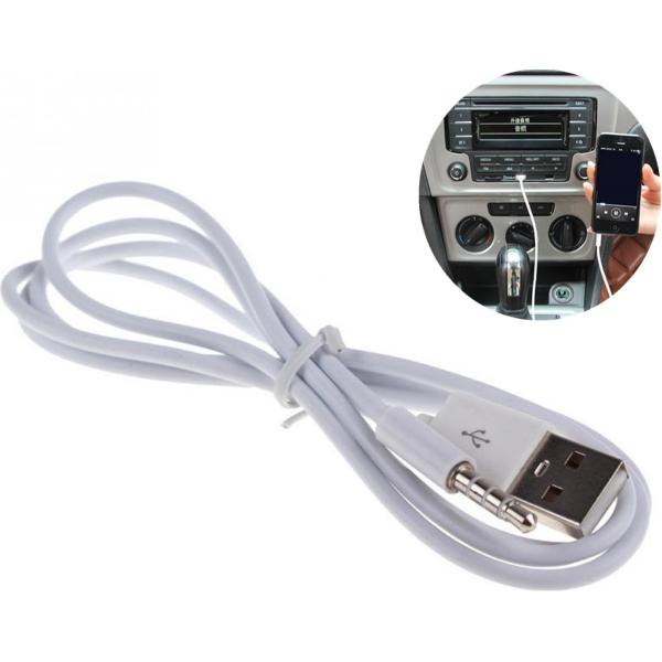 HMerch™ USB naar AUX - USB naar Jack - 1 Meter - USB naar AUX adapter - Usb naar Aux 3.5 mm - USB naar AUX kabel auto - Auto Aux Kabel - Headphone Jack Audio - Autoradio - Wit