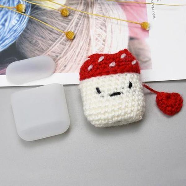 Siliconen Airpods 1 / 2 case met wollen paddenstoelen hoes