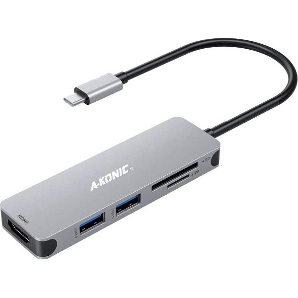 5 in 1 USB C naar HDMI 4K, 2x USB 3.0 (thunderbolt), usb-c opladen, SD card reader Hub | Type c adapter to HDMI 2* USB-A, type-c charging & kaart lezer