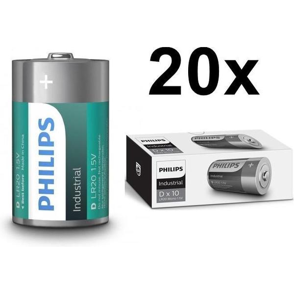 20 Stuks - Philips Industrial D/LR20 alkalinebatterij