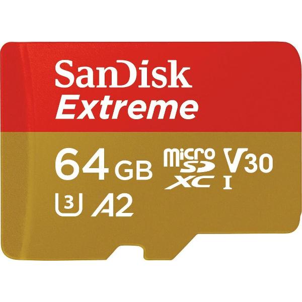 SanDisk Extreme MicroSDXC 64GB - U3 V30 A2 - 160MB/s - met adapter