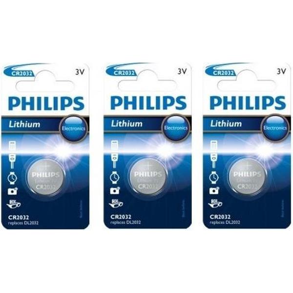 3 Stuks - Philips CR2032 3v lithium knoopcelbatterij