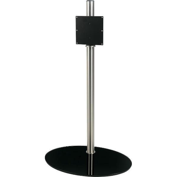 Cavus RVS vloerstandaard met ovalen zwarte glazen voet voor schermen tot 55 inch - 100 cm hoog
