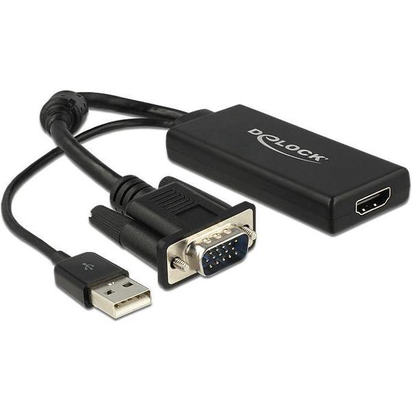 DeLOCK Premium VGA + USB (audio/voeding) naar HDMI adapter met CEC / zwart - 0,25 meter