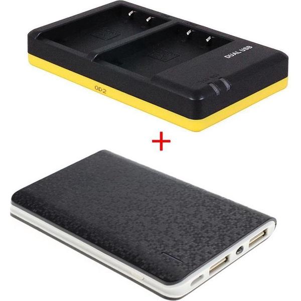 Huismerk Powerpakket Deluxe: BLS-5 duo oplader + 8000mAh Powerbank voor 2 Olympus accu's BLS-5