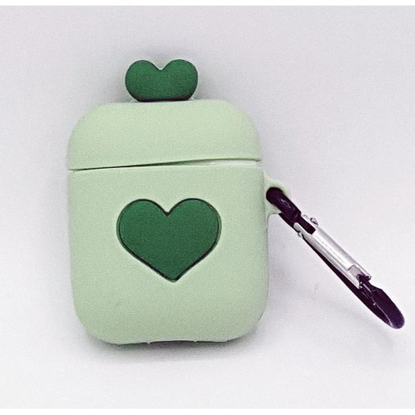 Cartoon Silicone Case voor Apple Airpods - love hart - groen - met karabijn - met karabijn