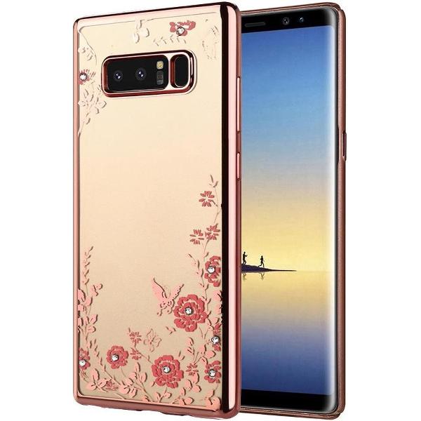 Note 8 Flower Bloemen Case Diamant Crystal TPU Hoesje - Rose Goud
