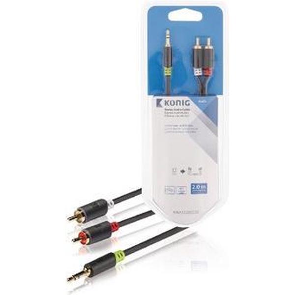 Stereo audio cable 3.5 mm male - 2x RCA male 2.00 m grey