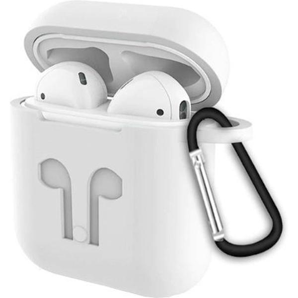 Airpods Hoesje Wit - Siliconen Case Cover voor Apple Airpods - 3 in 1 set met Anti Lost Strap en Haak