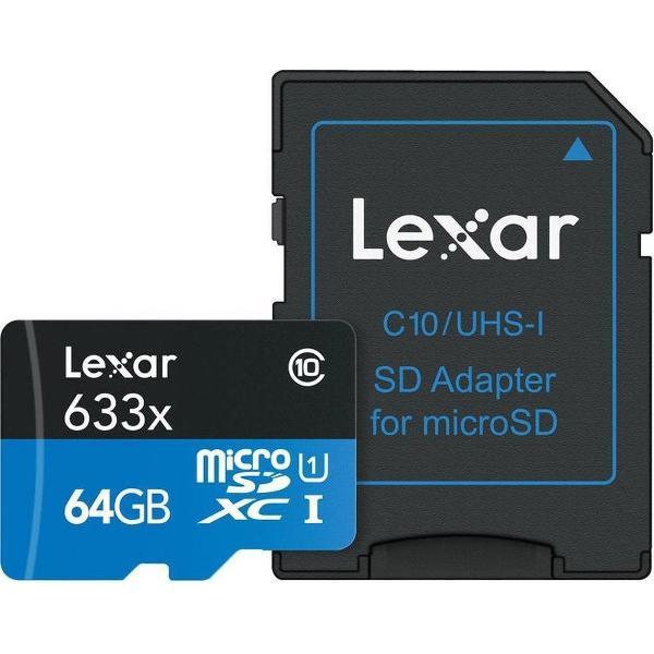 Lexar High Performance Micro SD kaart 64GB met SD adapter