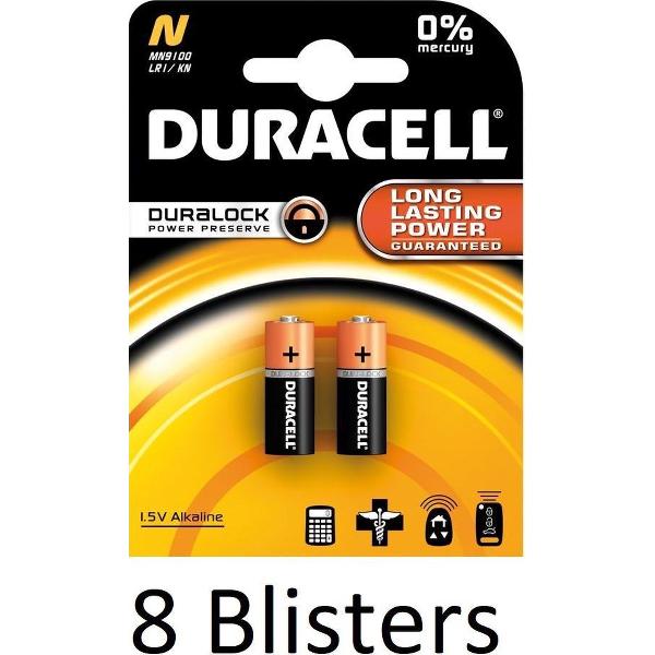 16 Stuks (8 Blisters a 2 st) Duracell Batterij N/Mn9100 1.5V