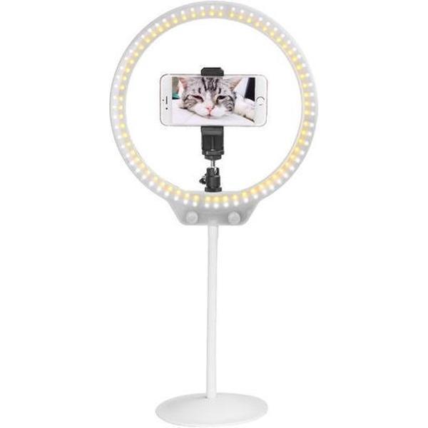 Zomei Selfielamp dimbaar 3 kleuren licht smartphone standaard vlogger - Wit