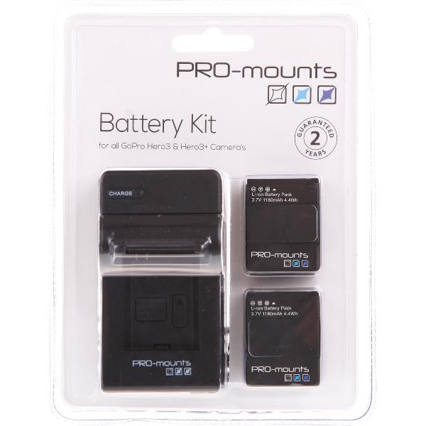 PRO-mounts Battery Kit Hero3 & 3+ + GRATIS Rugzak