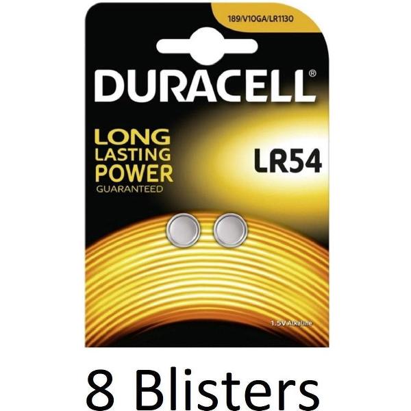 16 Stuks (8 Blisters a 2 st) Duracell Alkaline LR54 1.5V