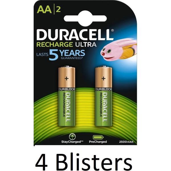 8 Stuks (4 Blisters a 2 st) Duracell AA Oplaadbare Batterijen - 2500 mAh