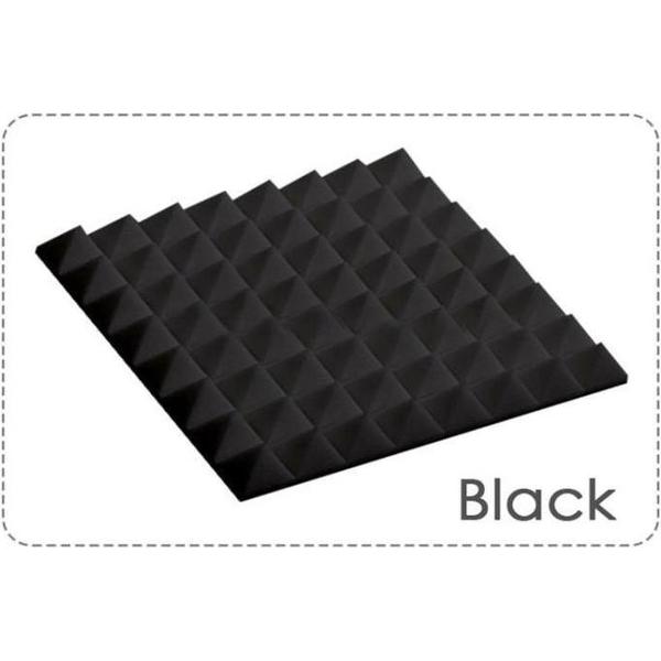 Akoestisch Studioschuim, Geluidsdemping panelen, Pyramid Tiles - 50 x 50 x 5 cm - Zwart