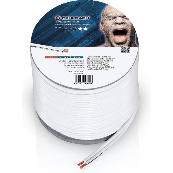 OEHLBACH Luidsprekerkabel 2 x 0,75mm² minihaspel 30 meter Wit