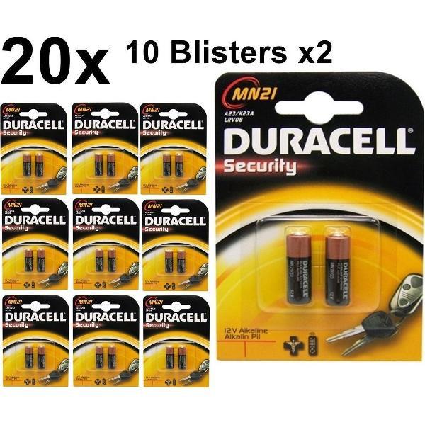 20 Stuks (10 Blisters a 2st) - Duracell A23 23A MN21 K23A Security 12V alkaline batterij