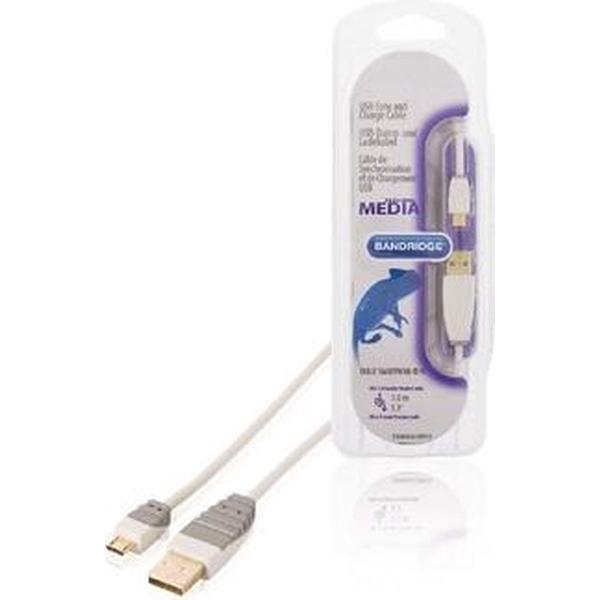 Bandridge 30m USB 2.0 A - Micro B m/m USB-kabel USB A Micro-USB B Wit