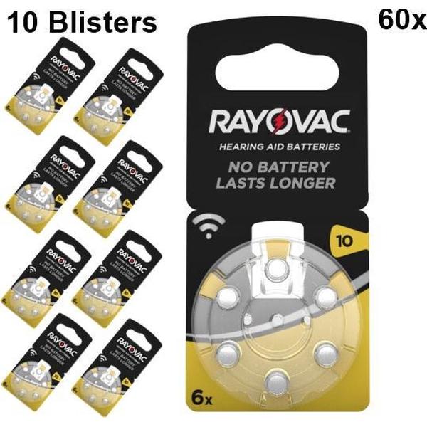 60 Stuks (10 Blisters a 6st) - Rayovac Acoustic Gehoorapparaat batterijen 10 HA10 PR70 ZL4 105mAh 1.4V
