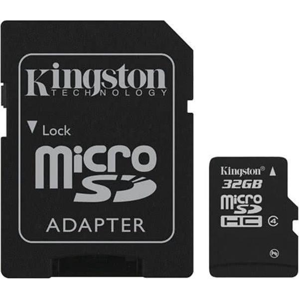 Kingston 32 GB Micro SD / MicroSDHC kaart class 4 + Adapter