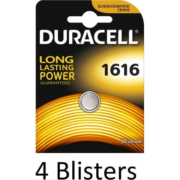 4 Stuks (4 Blisters a 1 st) Duracell Knoopcel Batterij 1616 Lithium