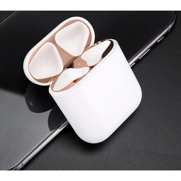 Metalen sticker geschikt voor Airpods - Accessoire voor Airpods - Anti magnetisch stof - Vuil bescherming - Rose Goud set van 2 stuks