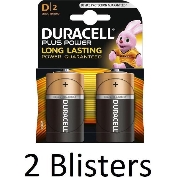 4 Stuks (2 Blisters a 2 st) Duracell Plus Power D batterijen
