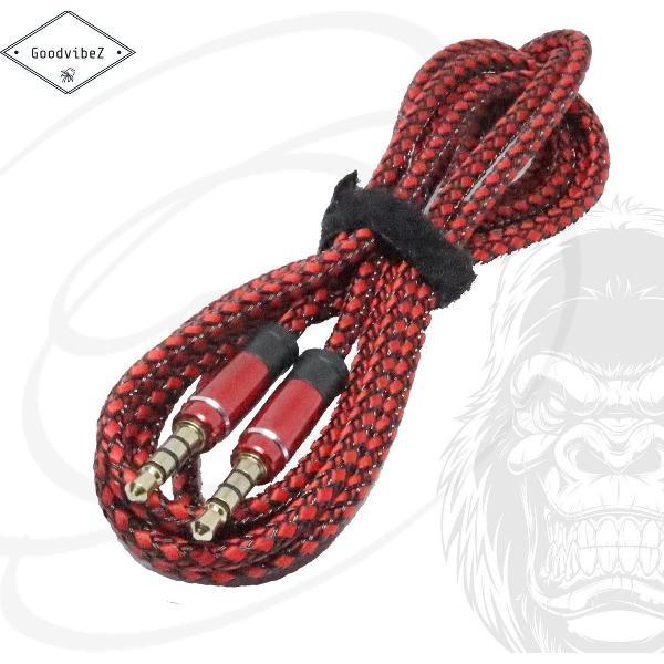 Audio Kabel 3.5mm Jack 1.5M male to male | Verstevigd Nylon Gewoven AUX Koppel/verlengkabel | voor Auto Mobiel MP3-Speler Koptelefoon Speaker Mixer Headset | Rood