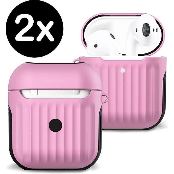 Hoesje Voor Apple AirPods 1 Case Hoes Hard Cover Ribbels - Licht Roze - 2 PACK