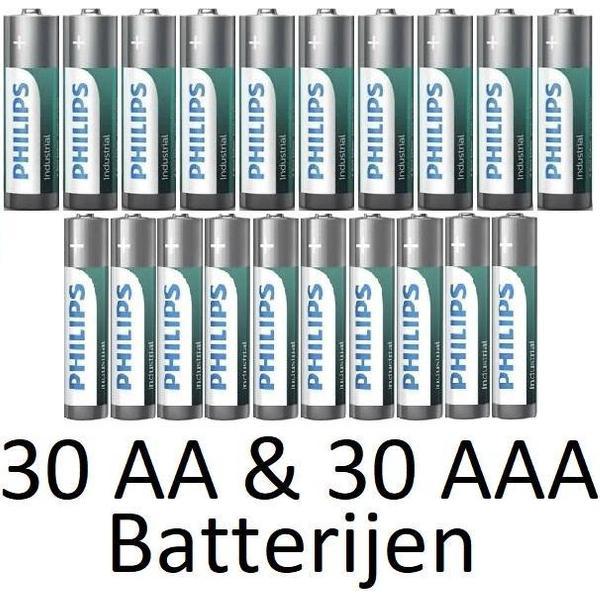 30 AA & 30 AAA (Verpakt Per 10) Philips industrial Alkaline Batterijen