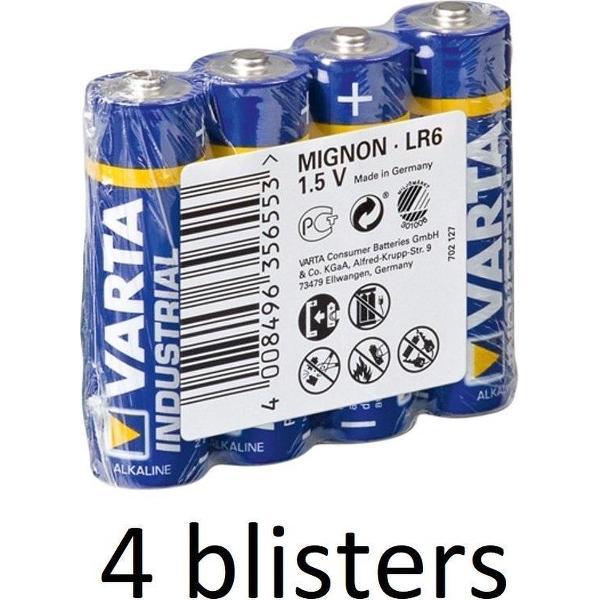 16 stuks (4 blisters a 4 st) Varta LR6 Industrial Wegwerpbatterij AA Alkaline