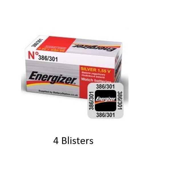4 stuks (4 blisters a 1 stuk) Energizer Zilver Oxide Knoopcel batterij 301/386