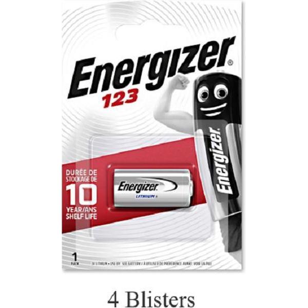4 stuks (4 blisters a 1 stuk) Energizer Lithium CR123 batterij 3V / EN123P1