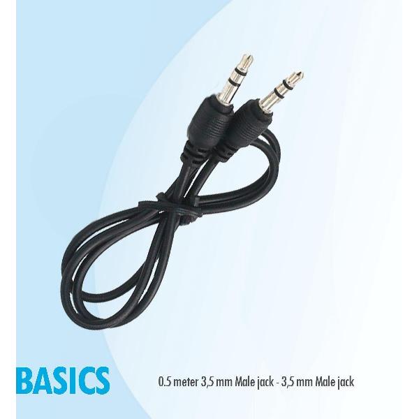 Basics 0,5 mtr 3,5 mm Male jack - 3,5 mm Male jack aux audio kabel