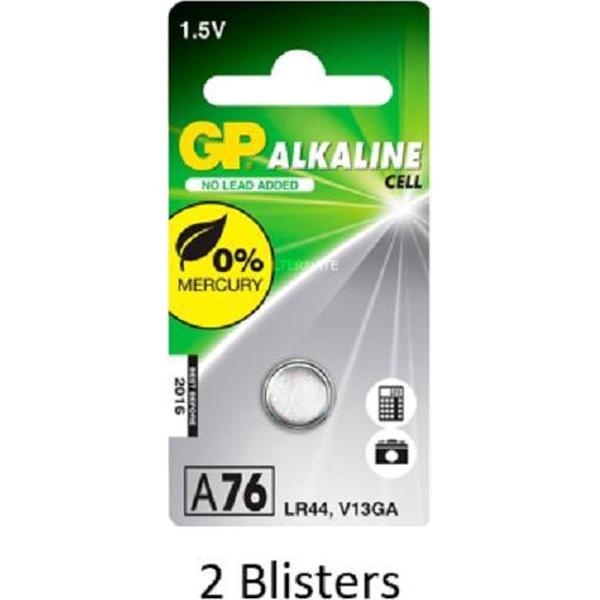 2 stuks (2 blisters a 1 stuks) GP Alkaline Cell A76/LR44 1.5V