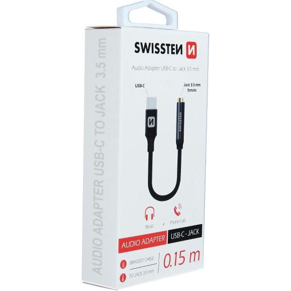 Swissten USB-C naar Jack 3.5MM(Aux) Adapter - Zwart